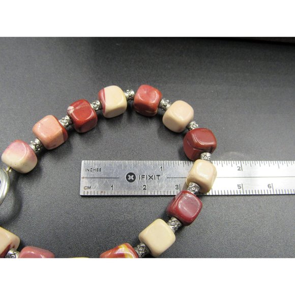 7" Silver Tone Yellow Cream Maroon Cube Stone Bracelet Vintage Elegant Beautiful - Picture 5 of 6